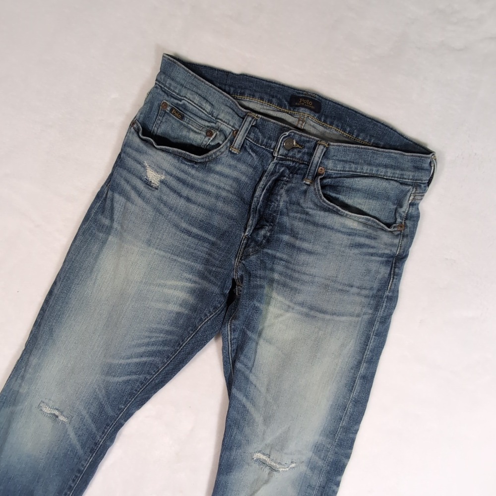Polo Ralph Lauren Sullivan Slim Jeans Men 33x30 Slit Ripped Cut Distressed Denim